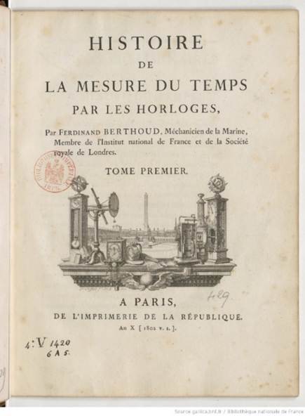 Page de titre de l'ouvrage de Ferdinand Berthoud