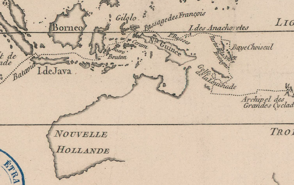 Route of La Boudeuse and L&rsquo;&Eacute;toile on Bougainville&rsquo;s voyage map