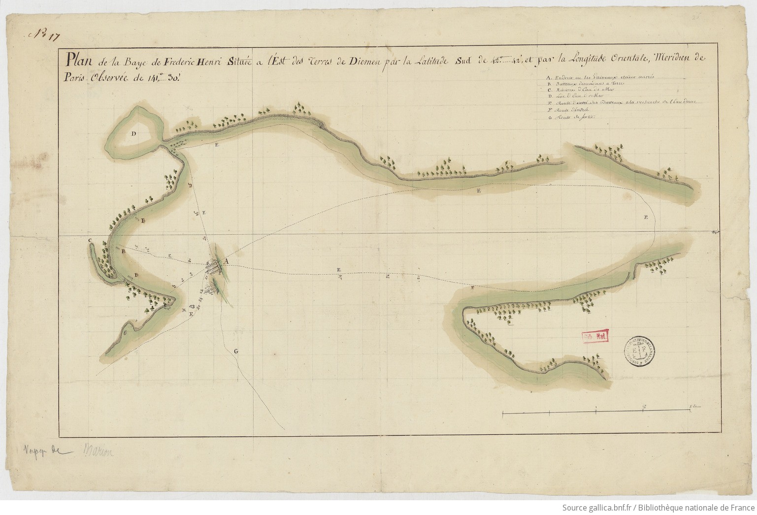 Plan de la baye de Frederic Henri situ&eacute;e &agrave; l&rsquo;est des terres de Diemen, 1772