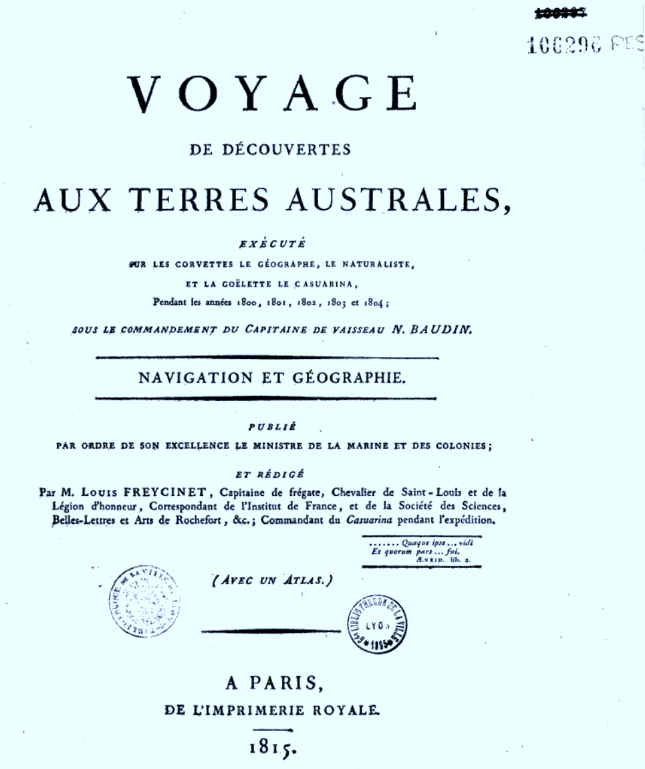 Voyage de d&eacute;couvertes aux Terres Australes, Navigation et G&eacute;ographie (1815)