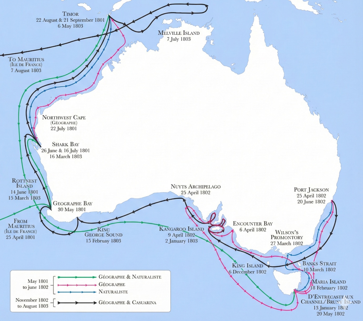 Baudin expedition track chart
