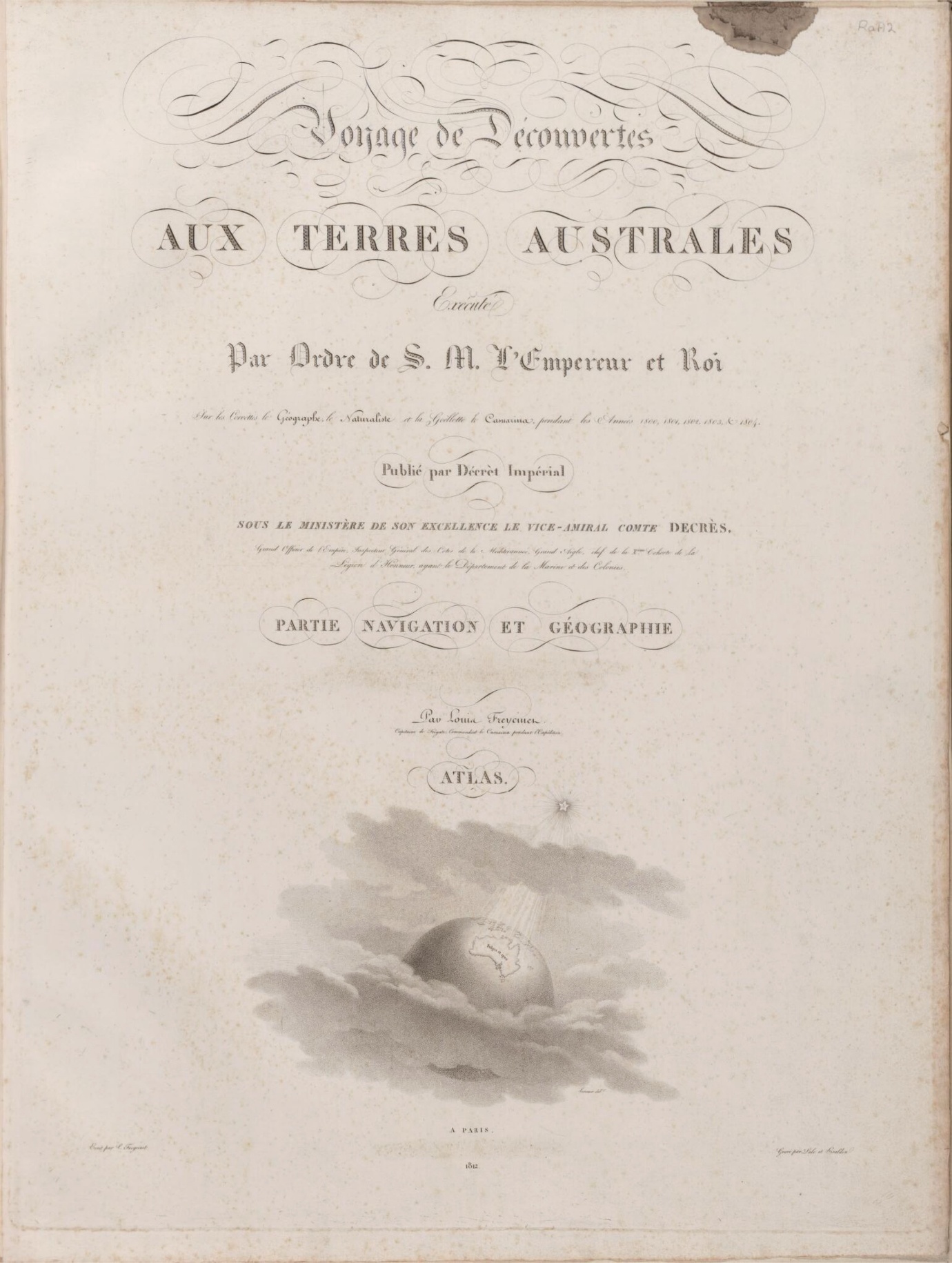 Voyage de d&eacute;couvertes aux Terres Australes, Freycinet atlas title page