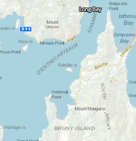 Detail showing the d&rsquo;Entrecasteaux Channel and Bruny Island in Tasmania