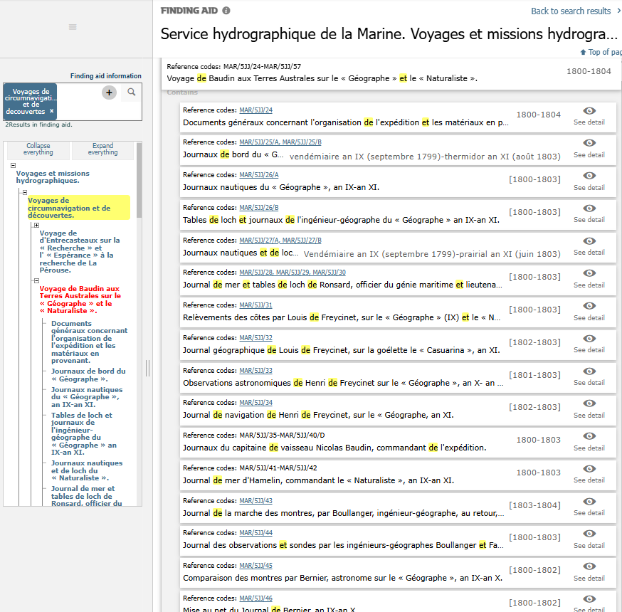 Service hydrographique de la Marine, voyages and hydrographic missions finding aid